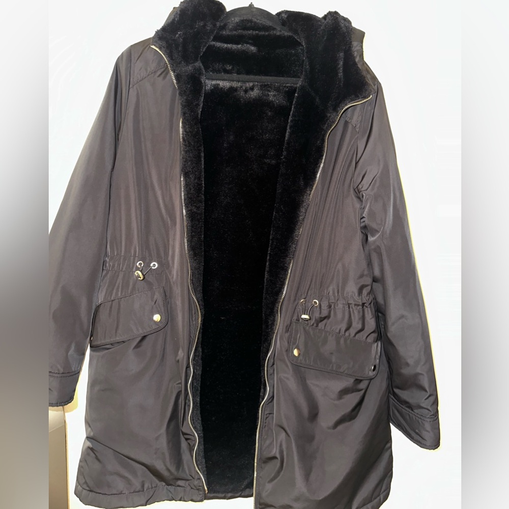 Zara Black Faux Fur Reversible Parka